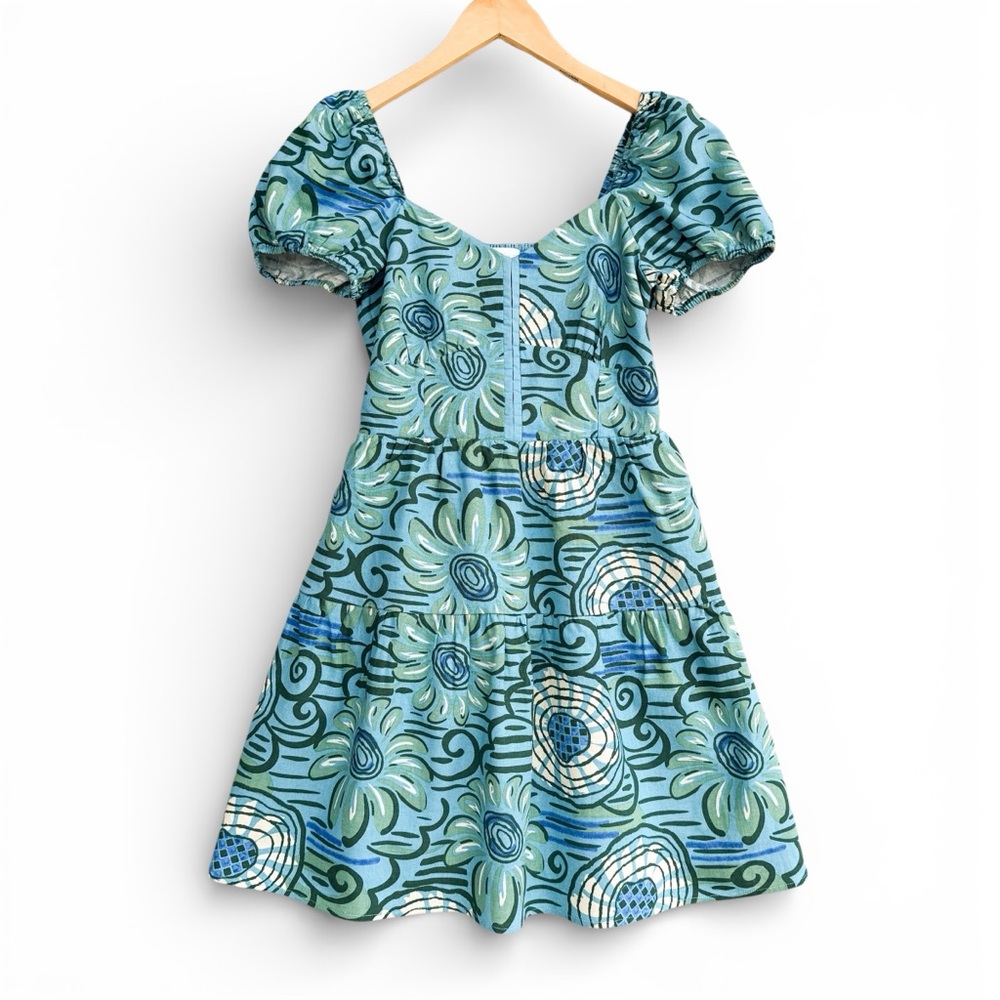 House of Harlow 1960 Blue Green Floral Puff Sleeve Floral Mini Dress Women’s XS